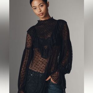 Maeve Long-Sleeve Sheer Mesh Tunic Top